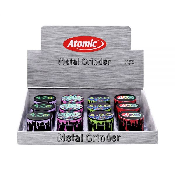 Atomic Grinder Tritatabacco 4:20 Printing 4 Parti in Metallo da 40mm in  Colori Assortiti