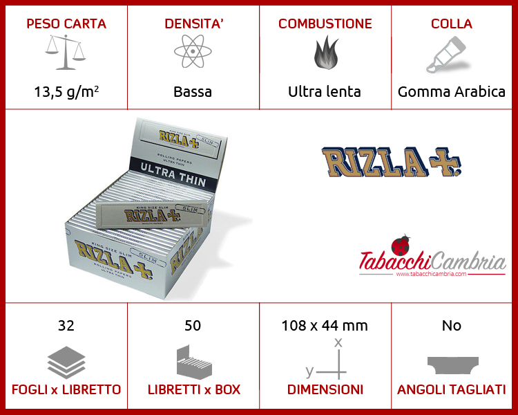 Rizla Silver KS Slim Combi Pack Cartine + Filtro Filter Tips Libretto sfuso  32 Cartine +