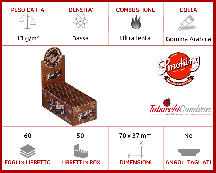 CARTINE SMOKING BROWN CORTE SCATOLA BOX DA 50 LIBRETTI